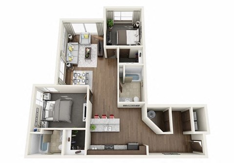 Floor plan for 2 beds, 2 baths, 1226 sqft